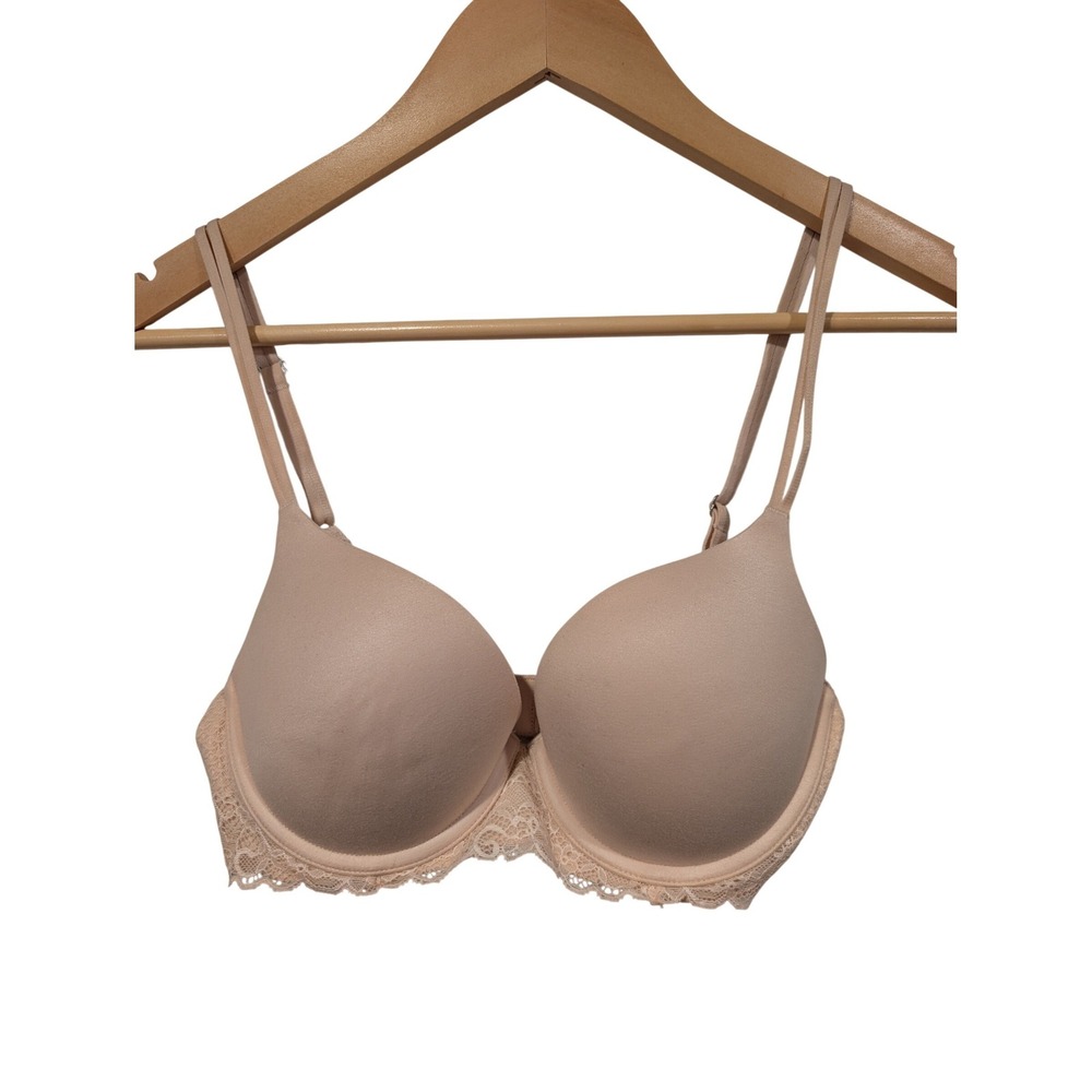 Aerie Sunnie‎ Pushup Bra 34C Nude Lace Trim Underwire Padded Lingerie Everyday